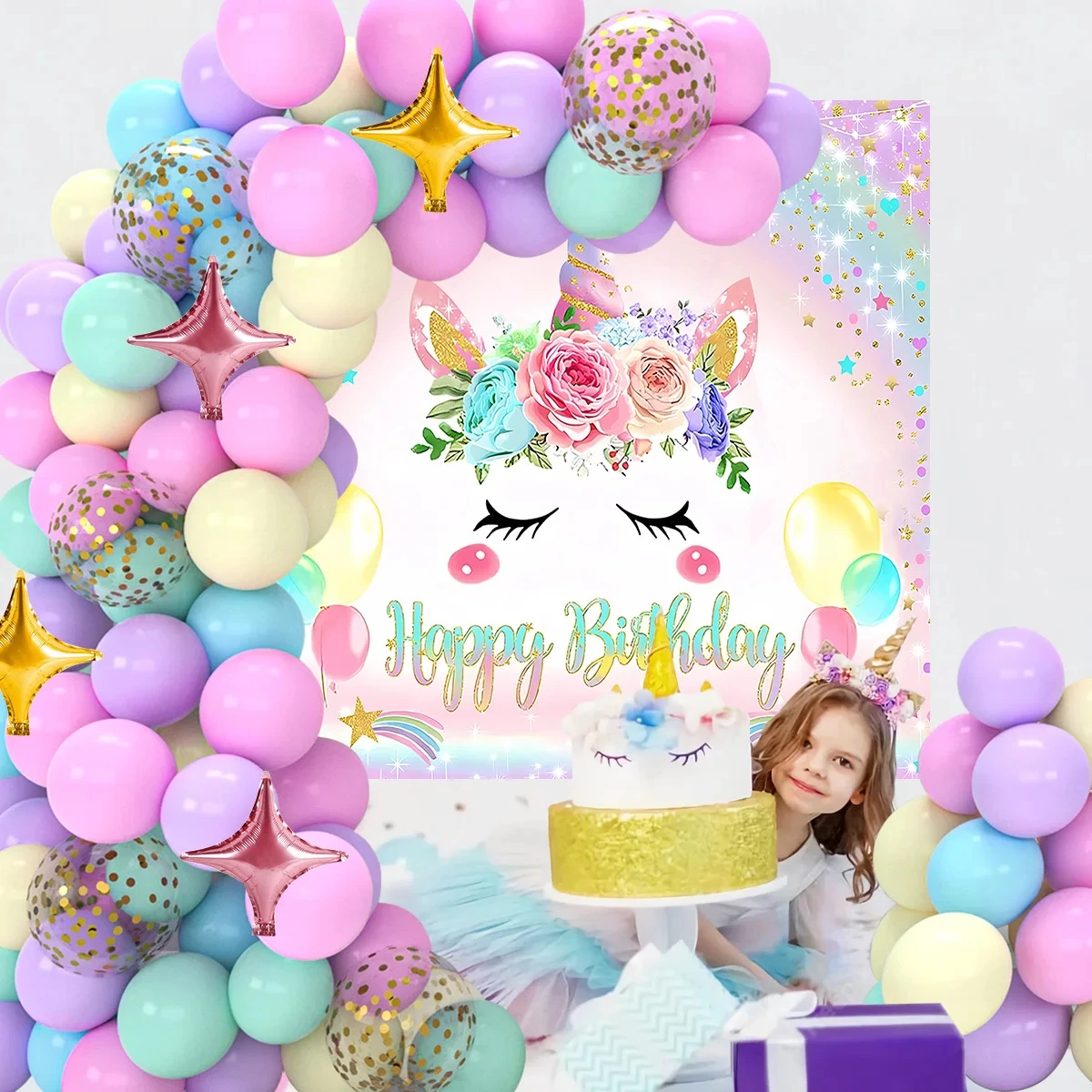 Unicorn Balloons Garland Arch Kit Happy Birthday Party Decoration Kids Girl Unicorn Birthday Wedding Party Supplies Baby Shower
