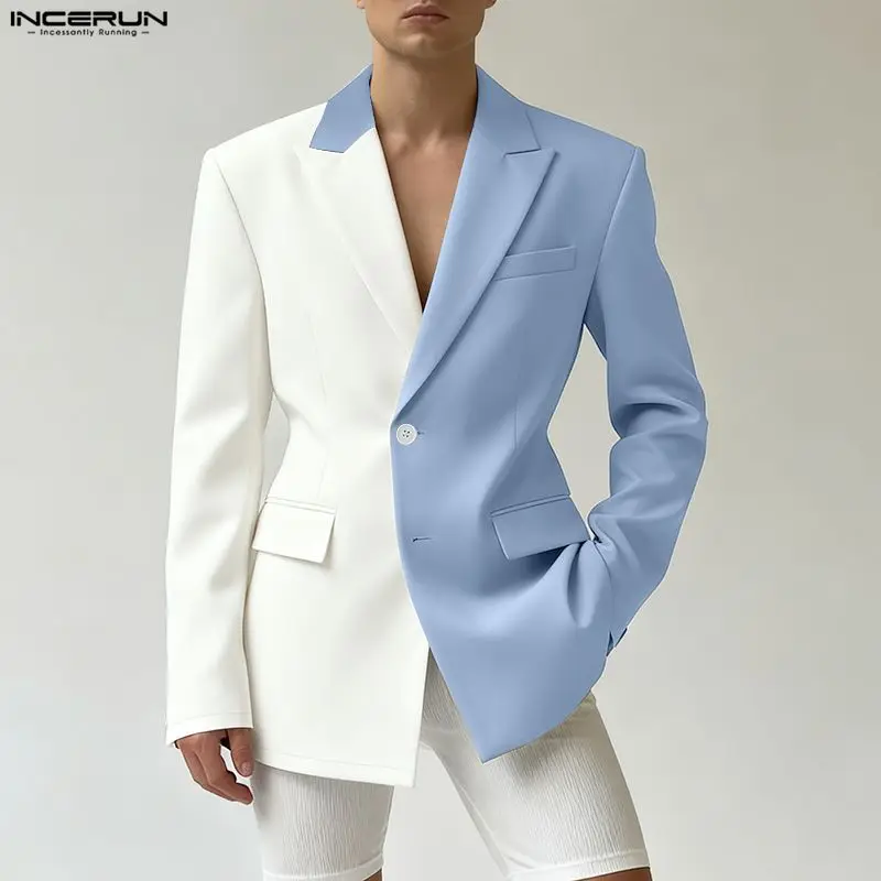 INCERUN Giacca da uomo Patchwork Risvolto Manica lunga Backless Per il tempo libero Abito maschile Streetwear Moda Casual Cappotti sottili Giacca da uomo S-3XL