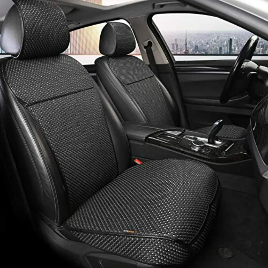 

Luxury Breathable Car Seat Cover for Front Seats Full Wrapped Edge Universal Fit for 95 Cars and SUVs Black+Grey 2PCS
