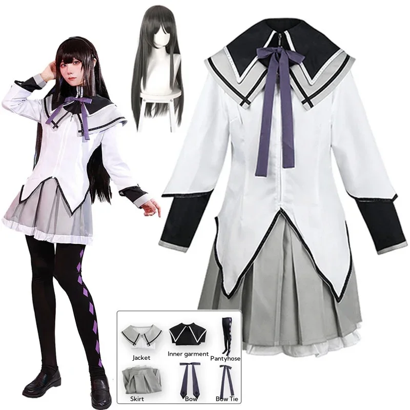 

Akemi Homura Cosplay Skirt Anime Magical Girl Puella Magi Cosplay Costume Fighting Uniform Stockings Akemi Homura Outfits