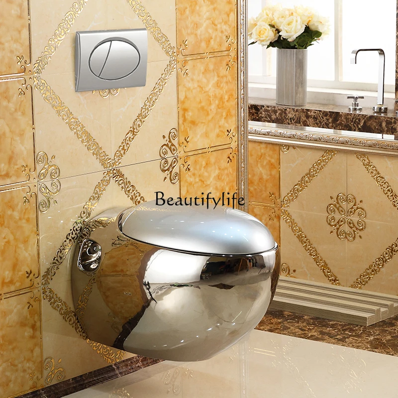 1**Silver wall-mounted toilet Small apartment household wall-mounted hanging flush  Color into the wall toilet