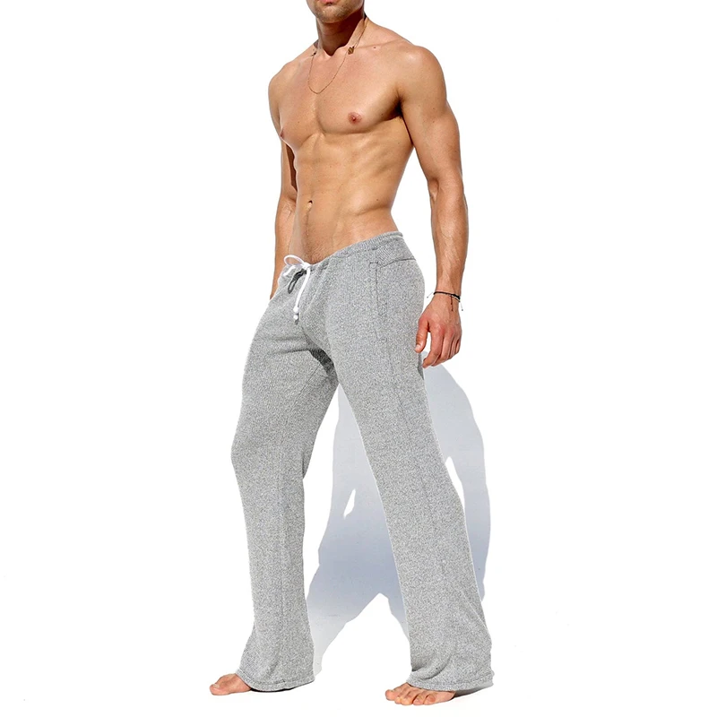 Fino respirável fino pijamas calças dos homens primavera outono diário casual cor sólida calças retas sexy pijamas calças masculinas roupa interior