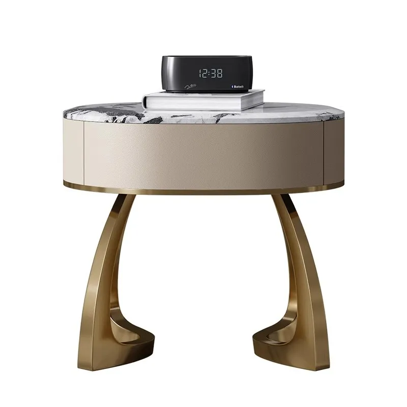

Modern natural luxury stone bedside table Italian minimalist bedside table High-end bedroom natural marble storage cabinet