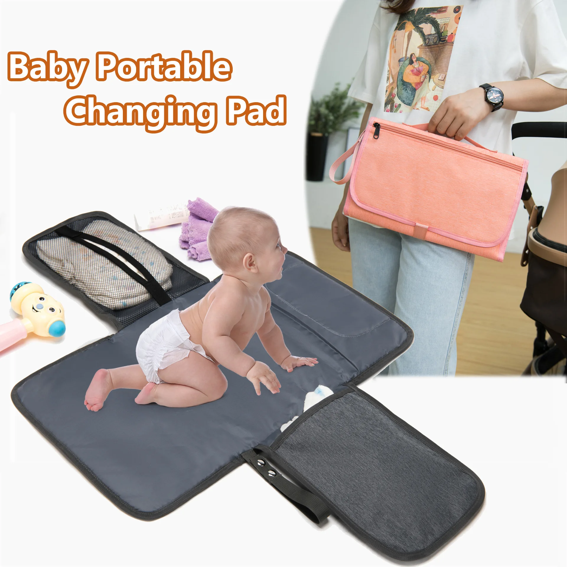Portable Waterproof Baby Changing Pad Foldable Travel Diaper Mat Carry Handle Multi-Use Easy-Clean Mat for On-the-Go Parents
