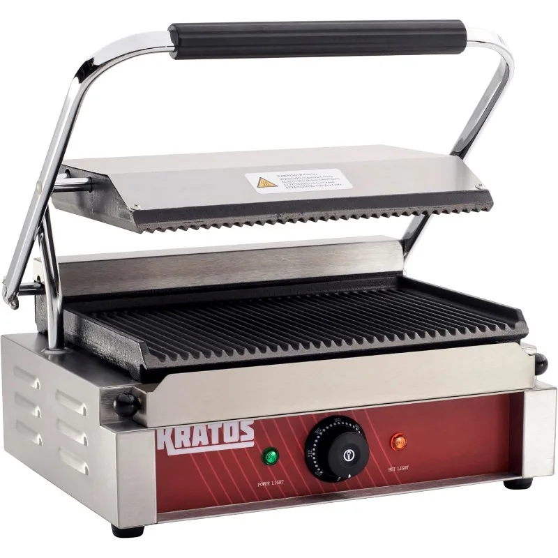 Commercial Electric Panini Sandwich Grill with Grooved Plates, 14