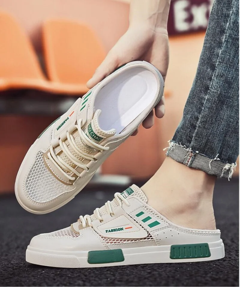 2025 النعال للرجال حجم كبير الرجال أحذية رياضية الصيف شبكة تنفس في الهواء الطلق أحذية الشاطئ عادية للرجال موضة نصف النعال