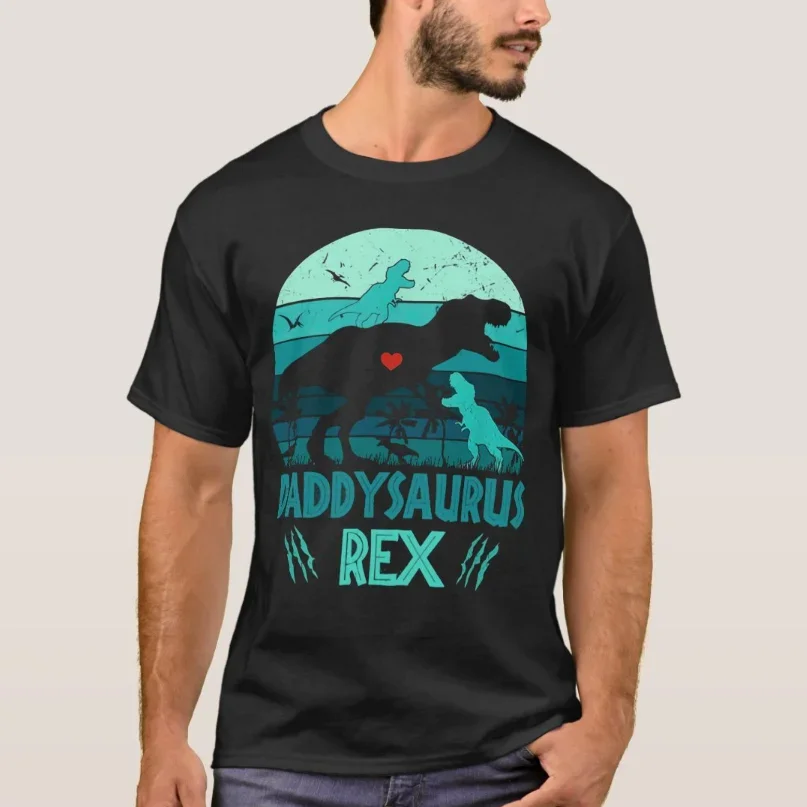 Daddysaurus Kids Rex Dinosaur Vintage Fathers Day Gifts T-Shirt 100% Cotton O-Neck Short Sleeve Casual Mens T-shirt Size S-3XL