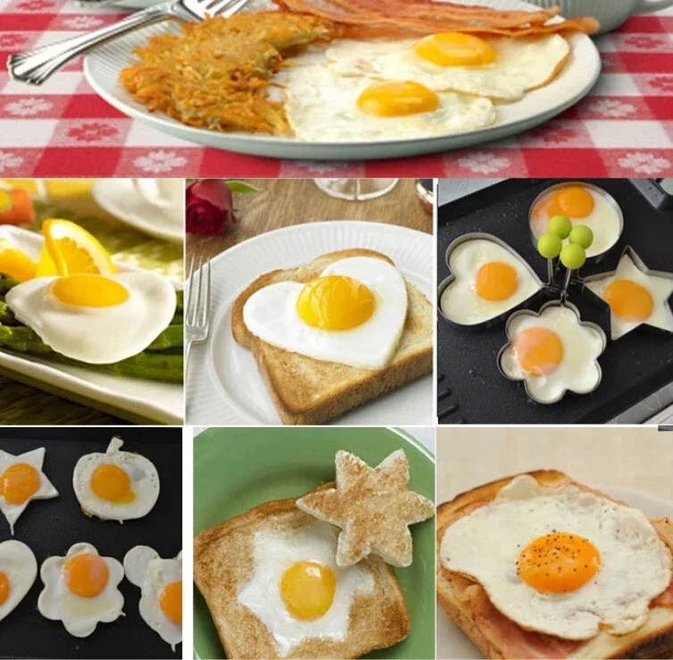 Cute Heart Breakfast Gadget Stainless Steel Fried Egg Mold Reusable Omelette Pancake Shaping Ring Cooking Tool
