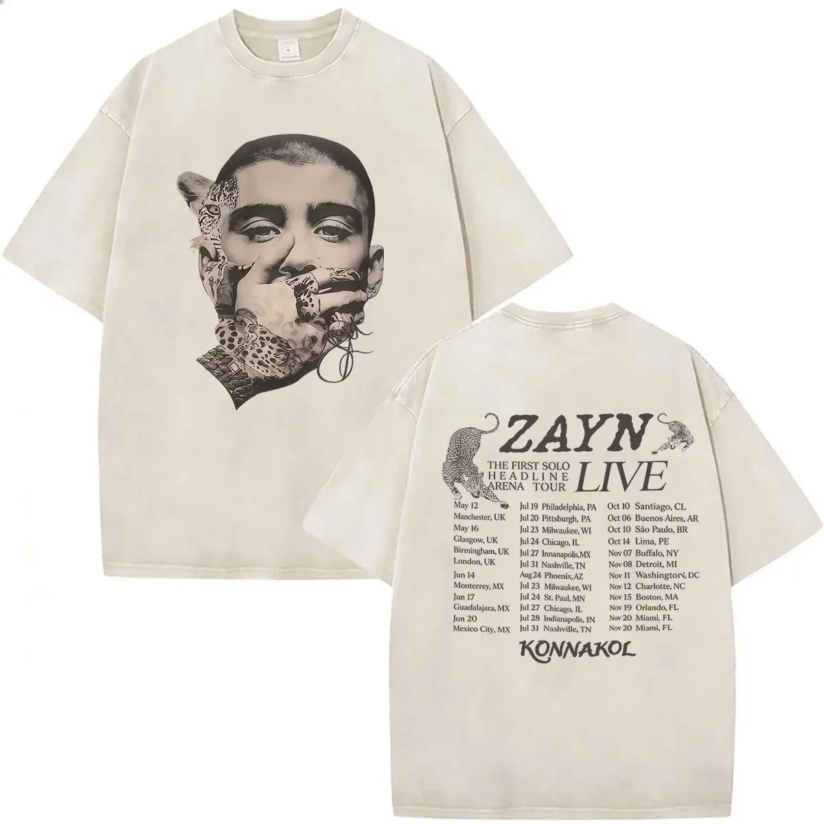 Vintage Washed Zayn Malik KONNAKOL Album 2026 T-Shirts Herrenbekleidung Gothic Fashion Übergroßes Baumwoll-T-Shirt Hip Hop Streetwear – Detail 2