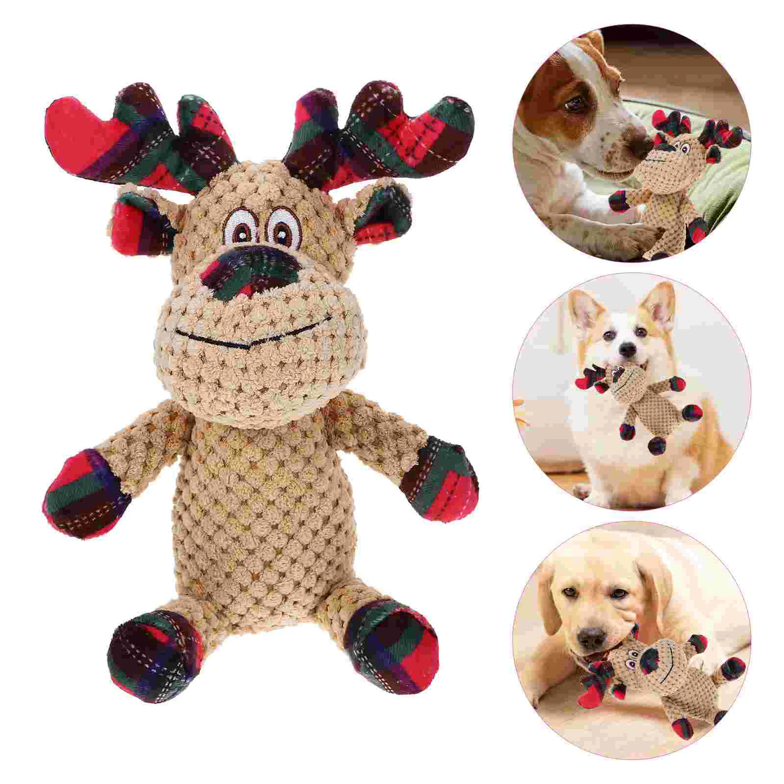 Chew Christmas Elk Santa Style Squeaky Durable Chewable Plush Dog Toy (Christmas Elk) Figure Toys Chewing