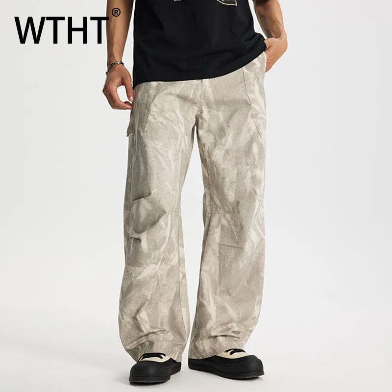 

WTHT Fashion Men’s Spliced Deconstruct Pleated Casual Pant Vintage 2025 Autumn American Style High-waisted Trousers Male 2A2293