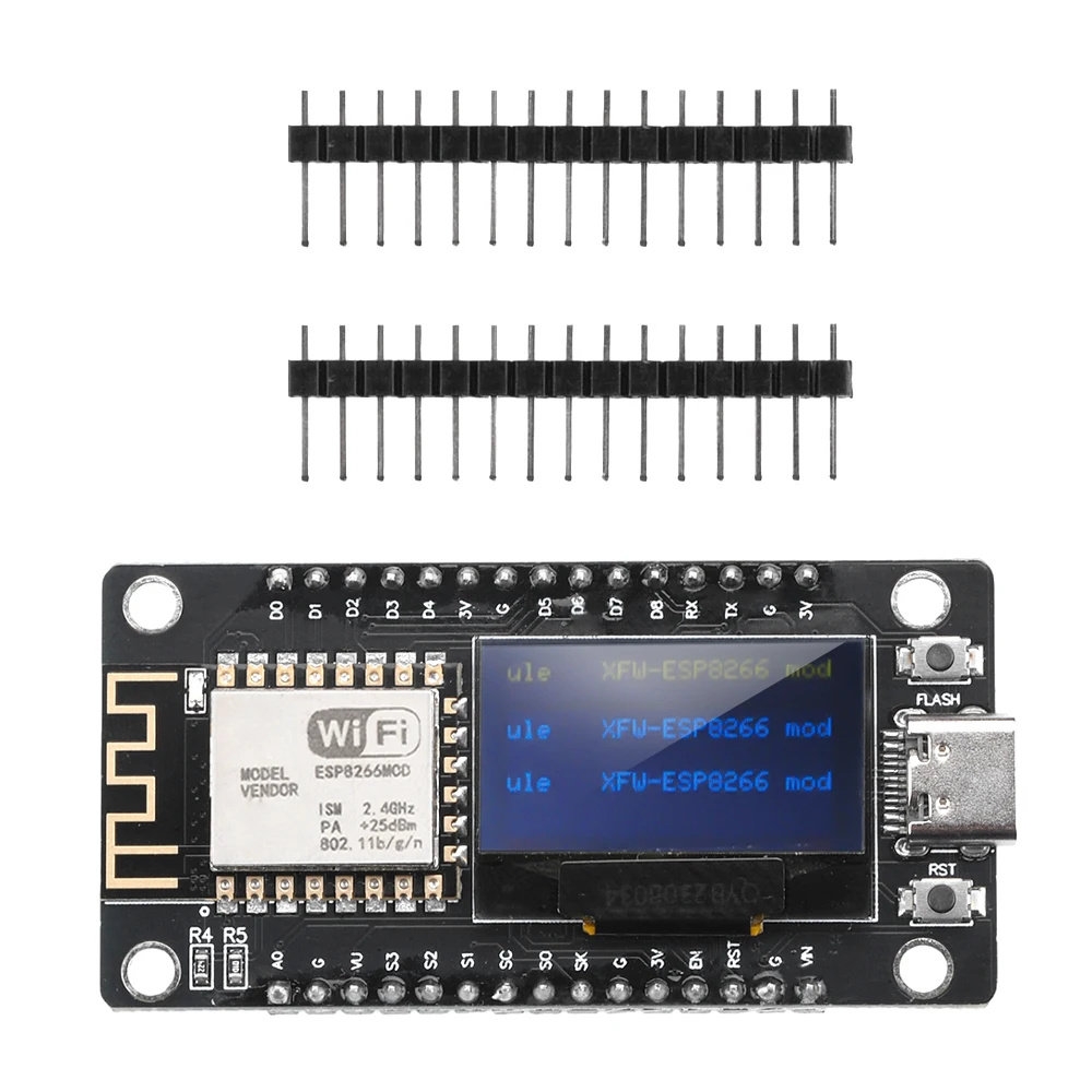 Esp-12F Nodecu Esp8266 WiFi development board module Ch340C, with 0.96 Oled screen, yellow blue display screen, DC3.3V-5V