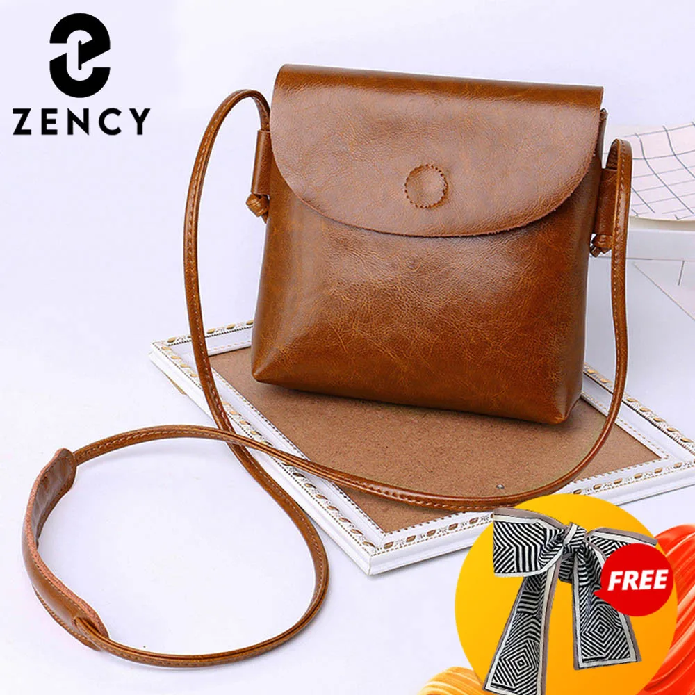 Zency 100% Genuine Leather Women Messenger Purse Casual Flap Classic Brown Lady Shoulder Crossbody Bag Black Super Quality Black