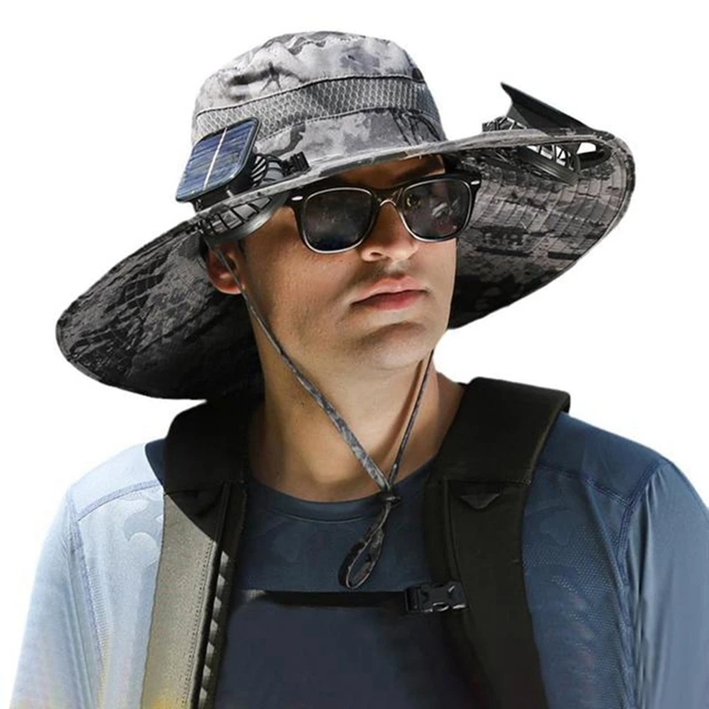 Solar Fan Hat Outdoor Fishing Hat Fan Solar Charging Big Wind Summer Sunblock Hat Male Visor Fisherman Hat