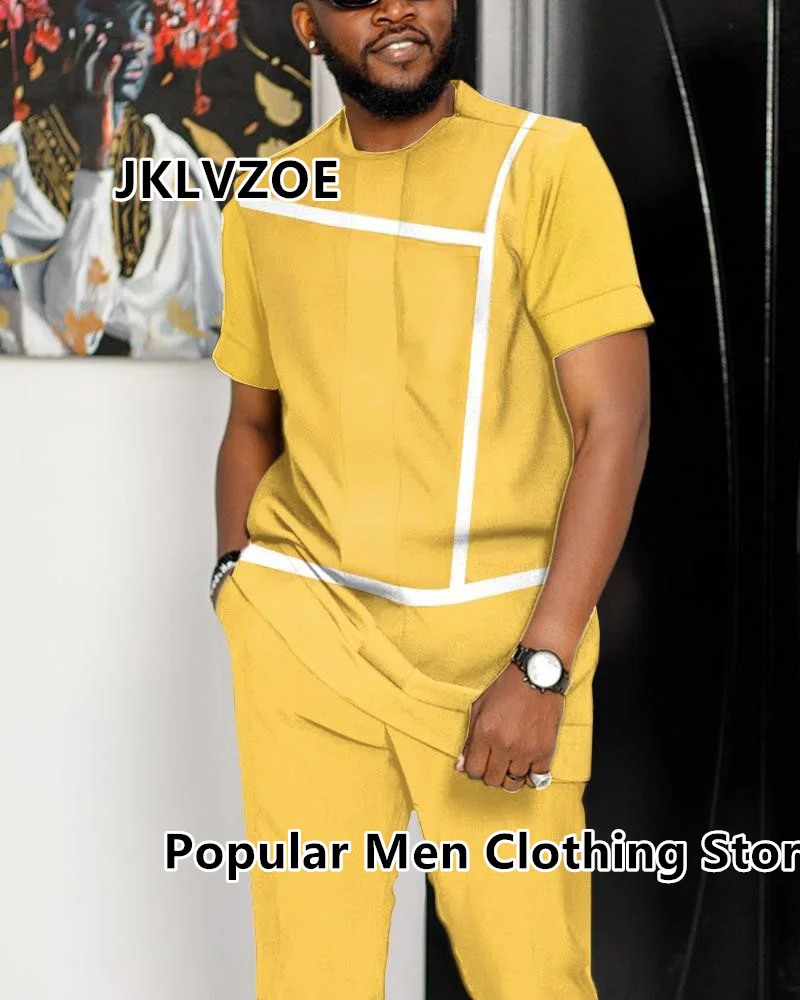 Summer Men Tracksuit Short Sleeve T Shirt+Long Pants 2 Piece Set Oversized Jogger Sportswear Outfit 3D Print Trousers Suit