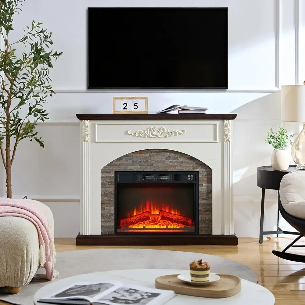 44inch elektrický krb s mantel, krb mantel s naskládané kámen obklopit, samostatný krb ohřívač s LED plamen