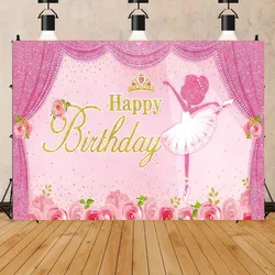 Girls ballet birthday party background,Pink Princess Ballerina theme banner,children's holiday celebration photographybackground