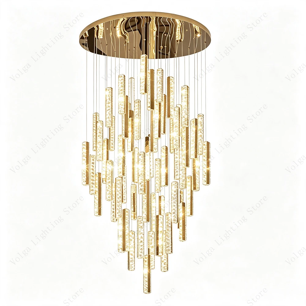 Multi Pieces of Crystal Stainless Steel Chandeliers, Stairwell Villa Decoration Crystal Chandelier Lighting for Sloping Ceiling