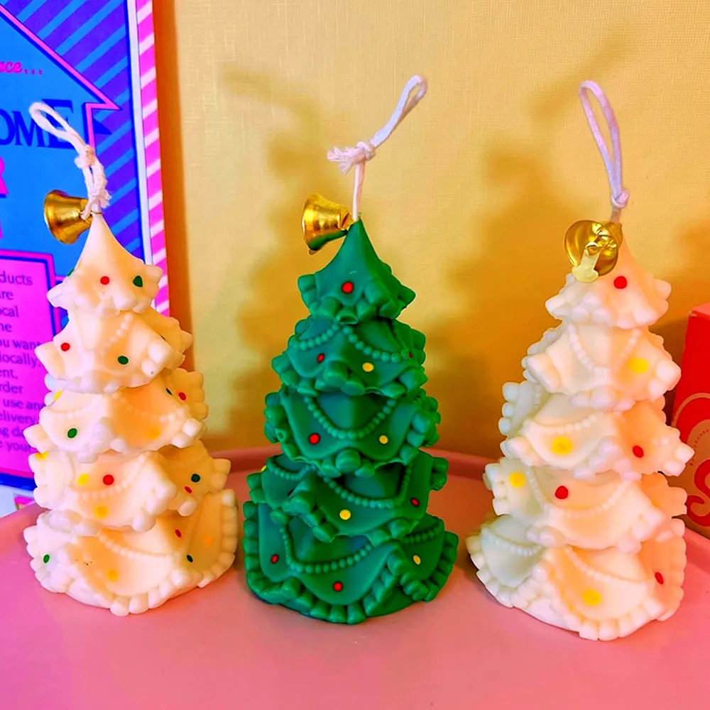 1-21pcs Lantern Christmas Tree Scent Candle Silicone Mold 3D Taper Pillar DIY Pine Resin Plaster Home Decor Handmade Plant Craft