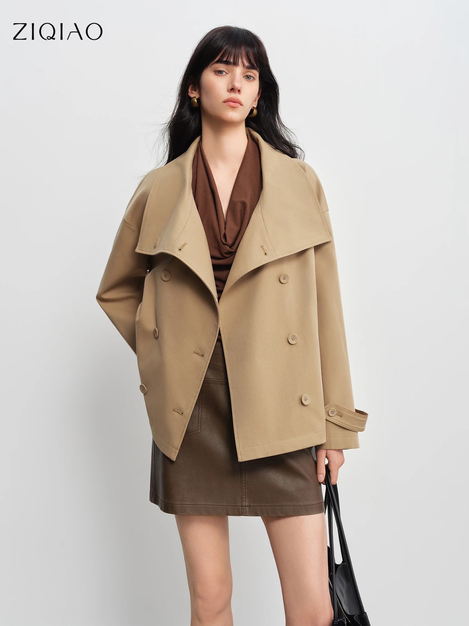 

ZIQIAO 2026 Spring Women's Petite Short Puffer Jacket Stand Collar Drop Shoulder Coat Vintage Retro Casual Daily Outerwear Chic