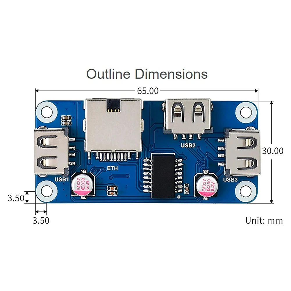 Cappello HUB Ethernet/USB (B) per Raspberry Pi 4B/3B +/3A +/2B/Zero/Zero con Zero WH, con porta Ethernet 1X RJ45