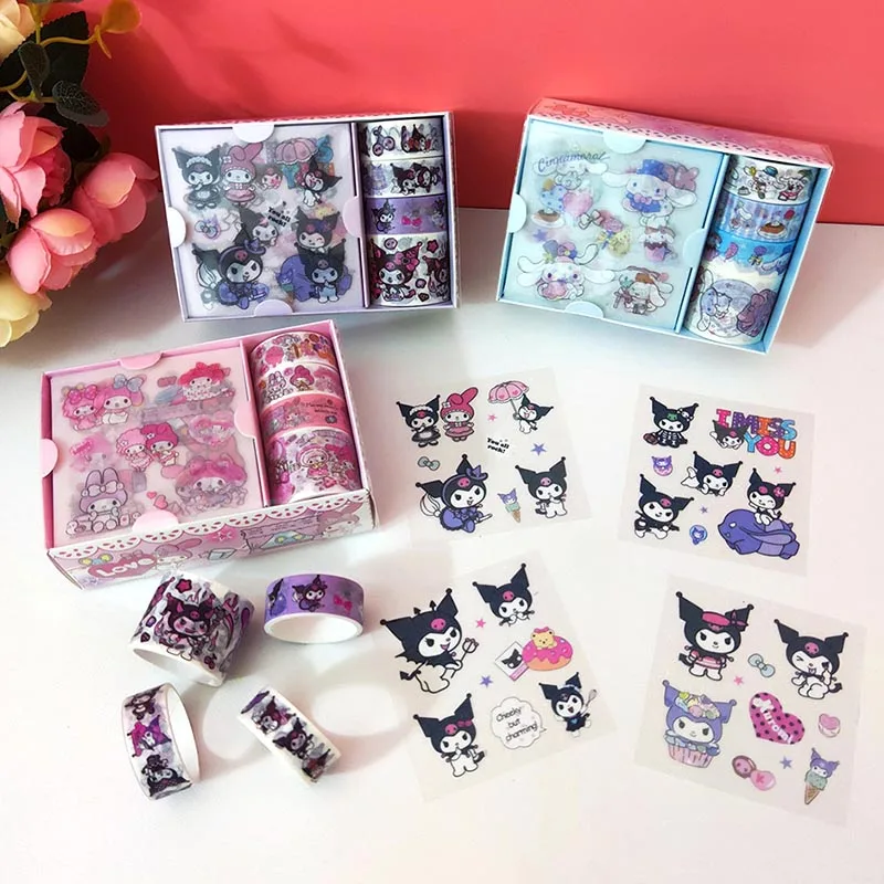 Imagem -05 - Sanrio Kuromi Melody Washi Adesivos Fita Kawaii Kitty Scrapbooking Diário Faça Você Mesmo Adesivo Decorativo Etiqueta do Álbum Vara 12 Caixas por Lote