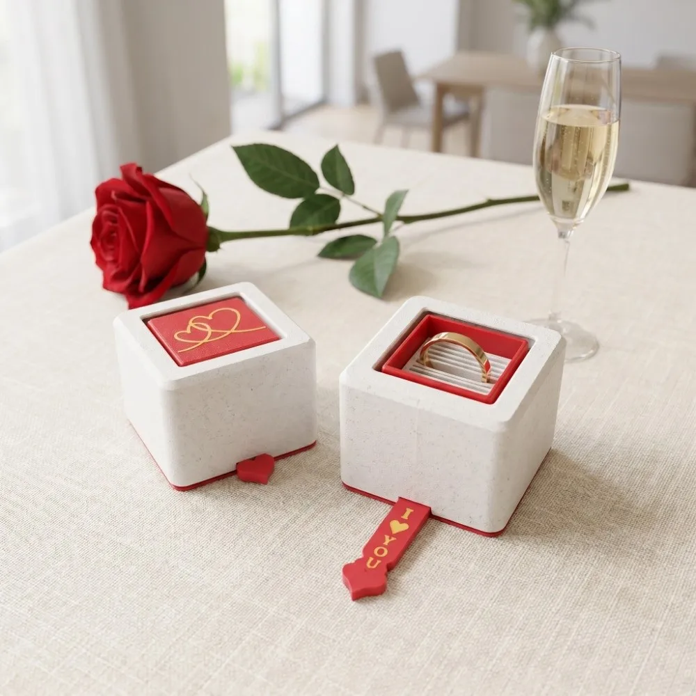 3D Printed Creative Flip Ring Box Rotating Storage Pull Out Jewelry Box Compact Romantic Couple Surprise Declaration Gift