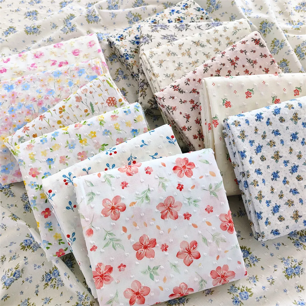 

145x50cm Cotton 40S Cut Flower Small Floral Dressmaking Fabric For Summer Nightgown Handicraft Baby Decoration Girls Fabric