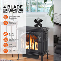 ABFW For Wood/Log Burner/Fireplace Wood Stove Fan Small Designed 4 Blades Heat Powered Fireplace Fans Black TP2004-4