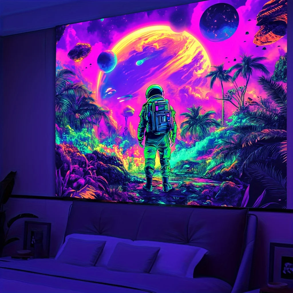 VIKAMA Tapiz con temática de explorador espacial, telón de fondo para fiestas al aire libre, adecuado para sala de estar o dormitorio, resistente a las manchas, decoración del hogar