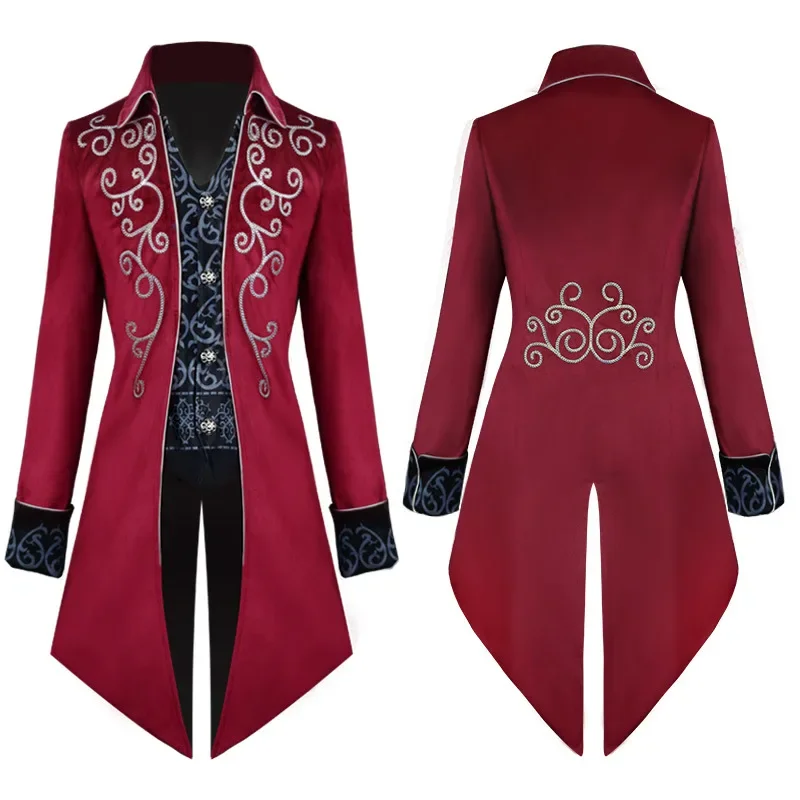 Gothic Embroidered Victorian Jacket Renaissance Costume For Men Xmas Steampunk Vintage Tailcoat Medieval Frock Coat Retro