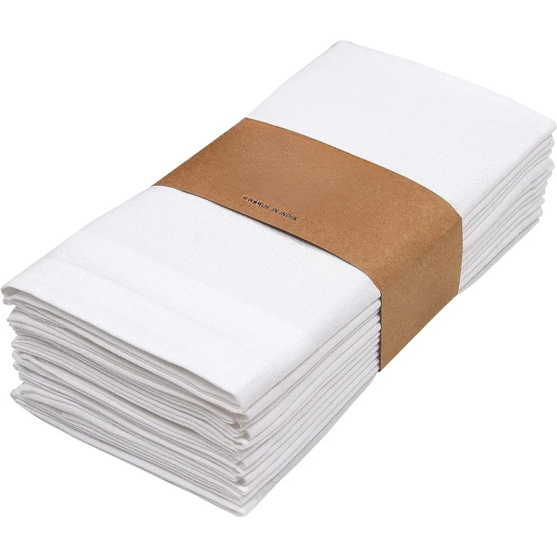 White Color Cloth, Set of 12 Cotton Size 18x18 Inches Cloth Napkins Hotel Quality Dinner Napkins