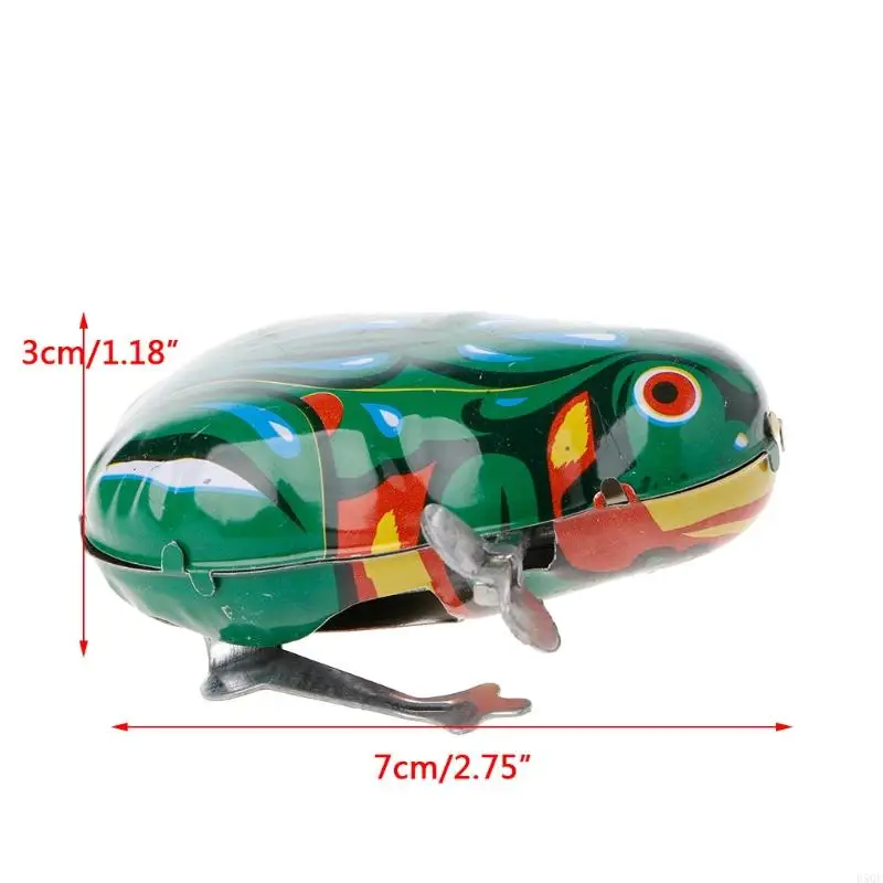 D5QF 개구리 시계 태엽을위한 금속 바람 점프 주석 장난감 어린이 재미있는 게임 빈티지 f