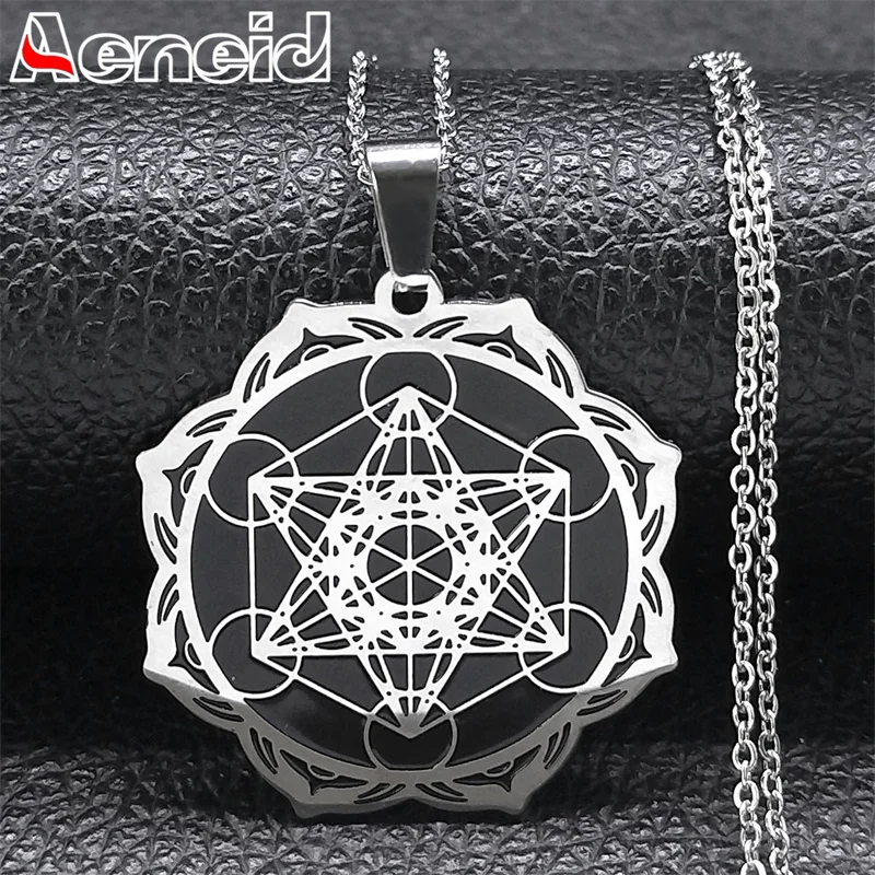 Heilige Geometrie Solomon Halskette Metatron Erzengel Engel Siegel Edelstahl Blume des Lebens Anhänger Halsketten Schmuck N7961S04