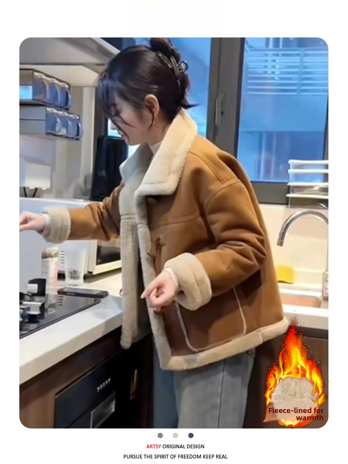 

Korean Sle Thiened Winter Jaet Women's Casual Loose Fce Lined Durable Cotton Coat Warm Padded Outerwear Coat