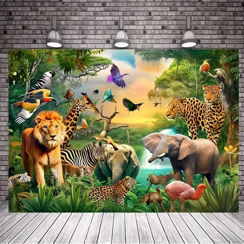 Arrière-plan avec Animaux de la Jungle, Décor de Safari Africain, Désert Tropical, Fournitures de ixd'Anniversaire pour Homme