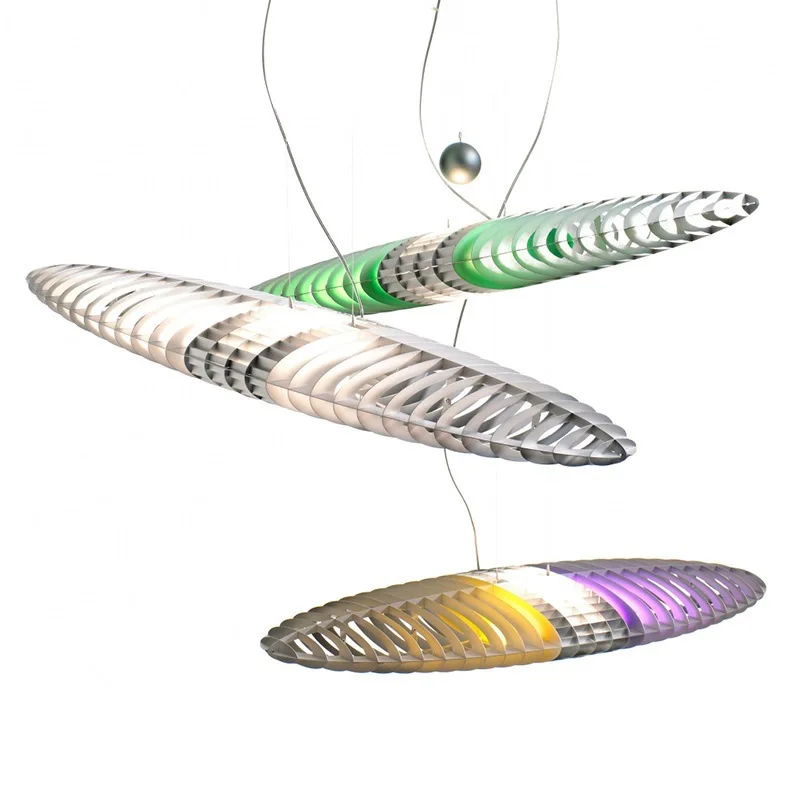 Spaceship double mirror stainless steel color art chandelier retro classic strip led light