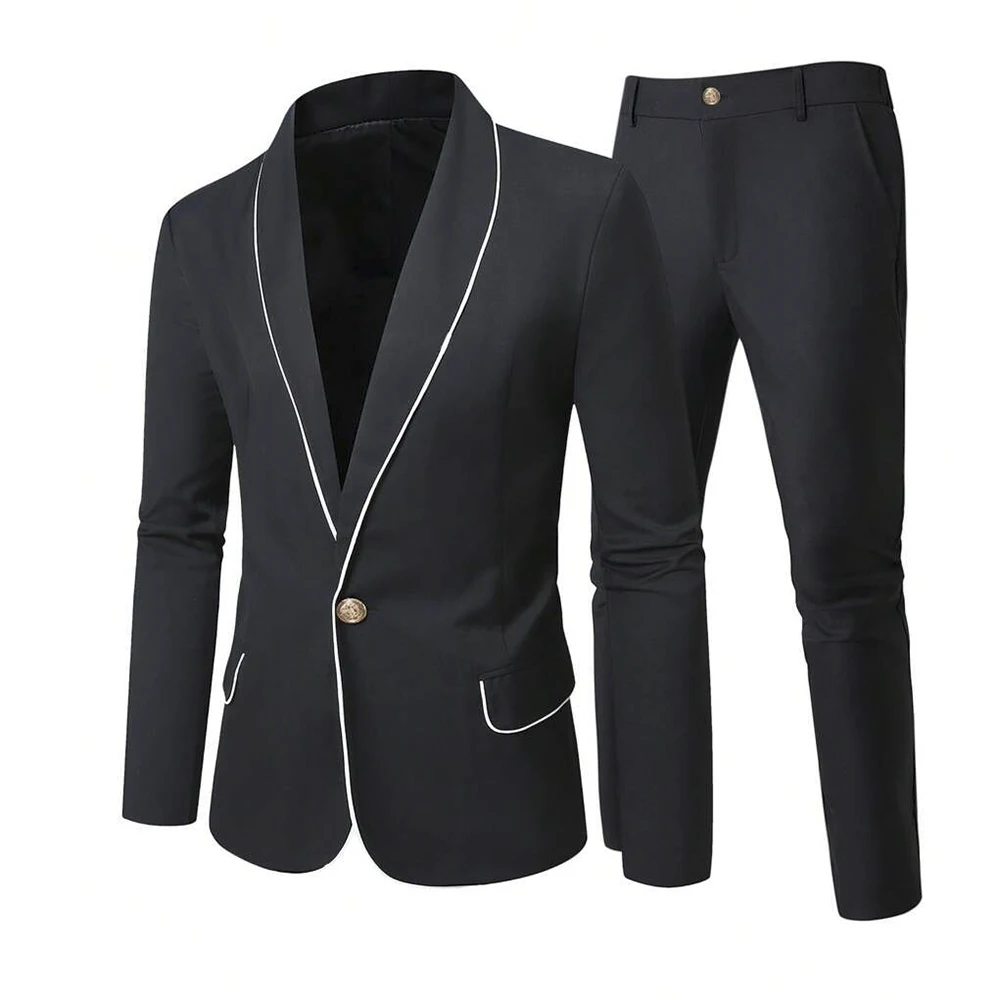 

Customzied Black Men's Suits Fashion One-Button Shawl Lapel Slim Fit 2 Piece Jacket Pants Luxury Daily Male Clothing Outfits