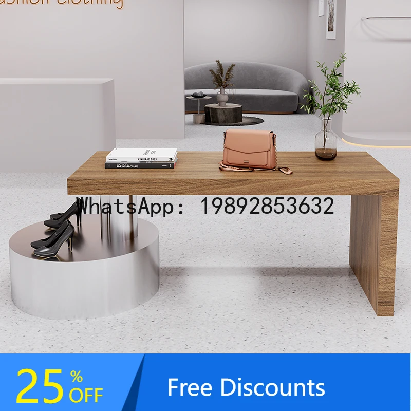 

Commercial Display Stand Walnut Color Shoe Store Island Counter Flow Counter Product Display Cabinet