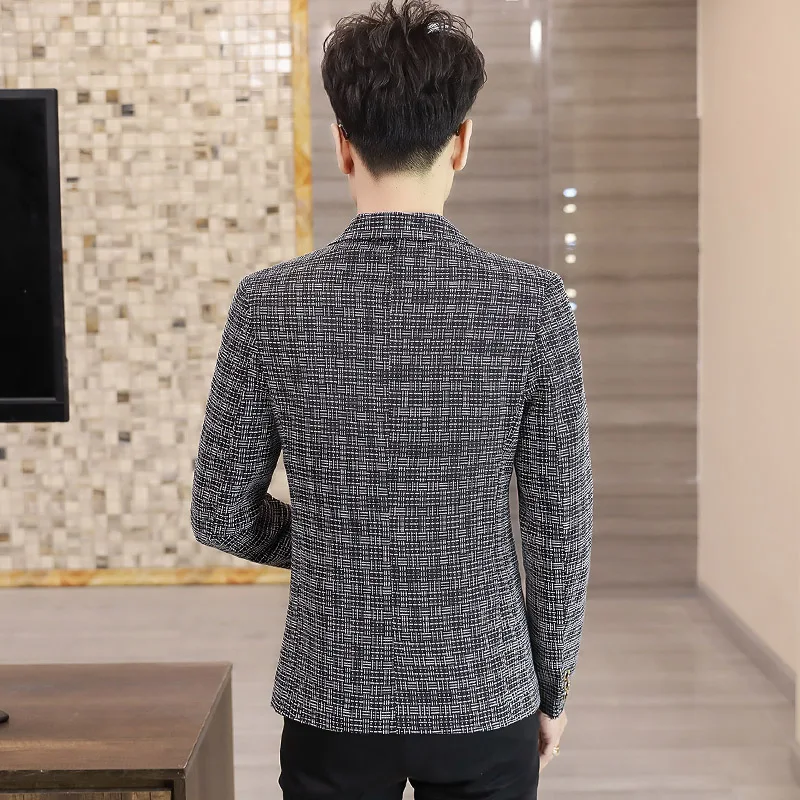 

Slim Fit корейский повседневный костюм в клетку Jaet для мужчин маленького размера, осеннее модное длинное пальто Briti Sle