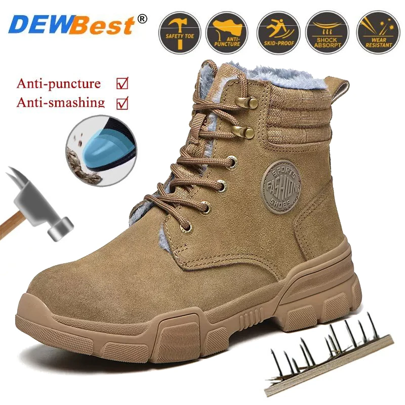 Winter-Rated, Fleece-Lined, High-Top Men's Safety Shoes with Steel Toes and Steel Mid-Soles for Impact and Puncture Resistance