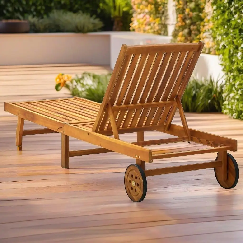 Acacia Wood Patio Sun Lounger with Cushions - Outdoor Relaxation Chair