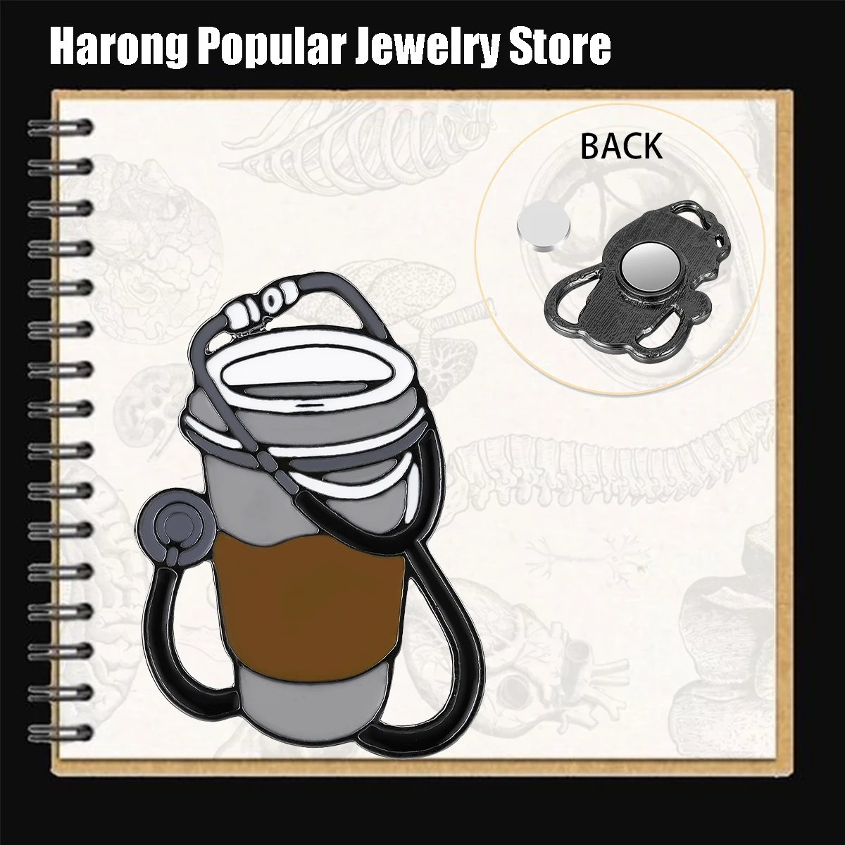 

Harong Stethoscope Coffee Enamel Pins Medical Magnetic Brooch Nursing Lapel Lanyard Bag Coat Accessories Gifts for Doctor Nurse