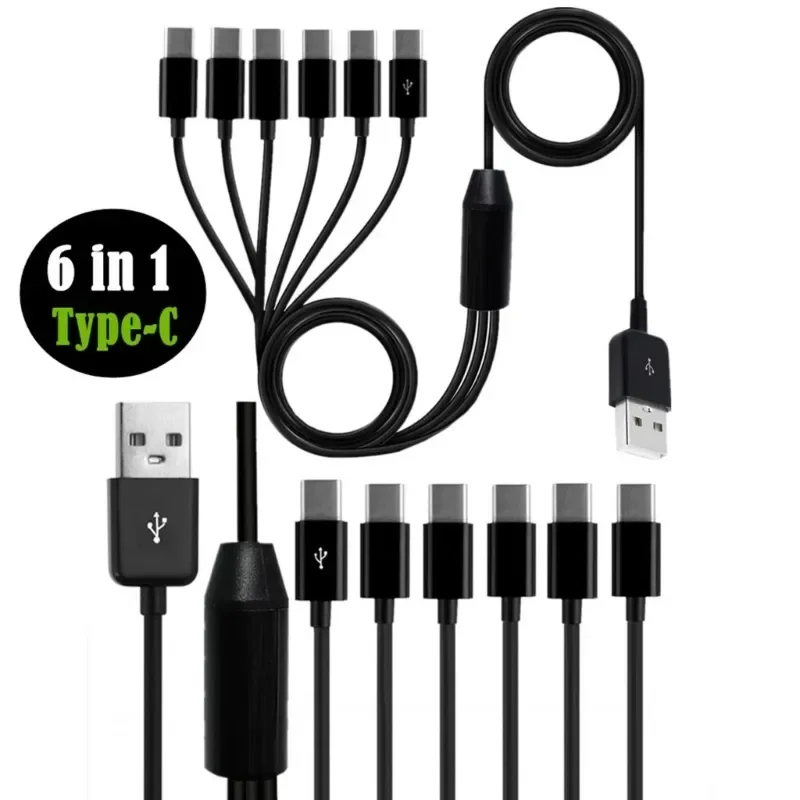 6 in 1 Micro USB/Type C Splitter Cable USB A 2.0 To 6 Micro USB/Type C Data Sync Charing Cable for Phone Tablet Pad