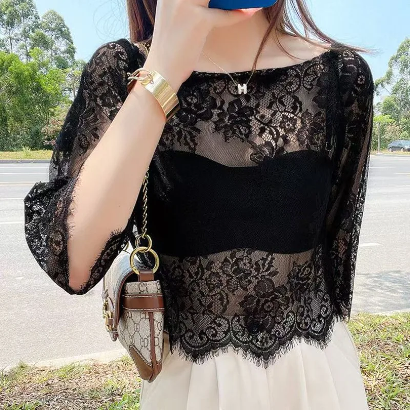 Transparent See Through Shirt Women Sexy Harajuku Mesh Tops Net Undershirt Star Base Top Camisas Femininas Clubwear Sheer Tee