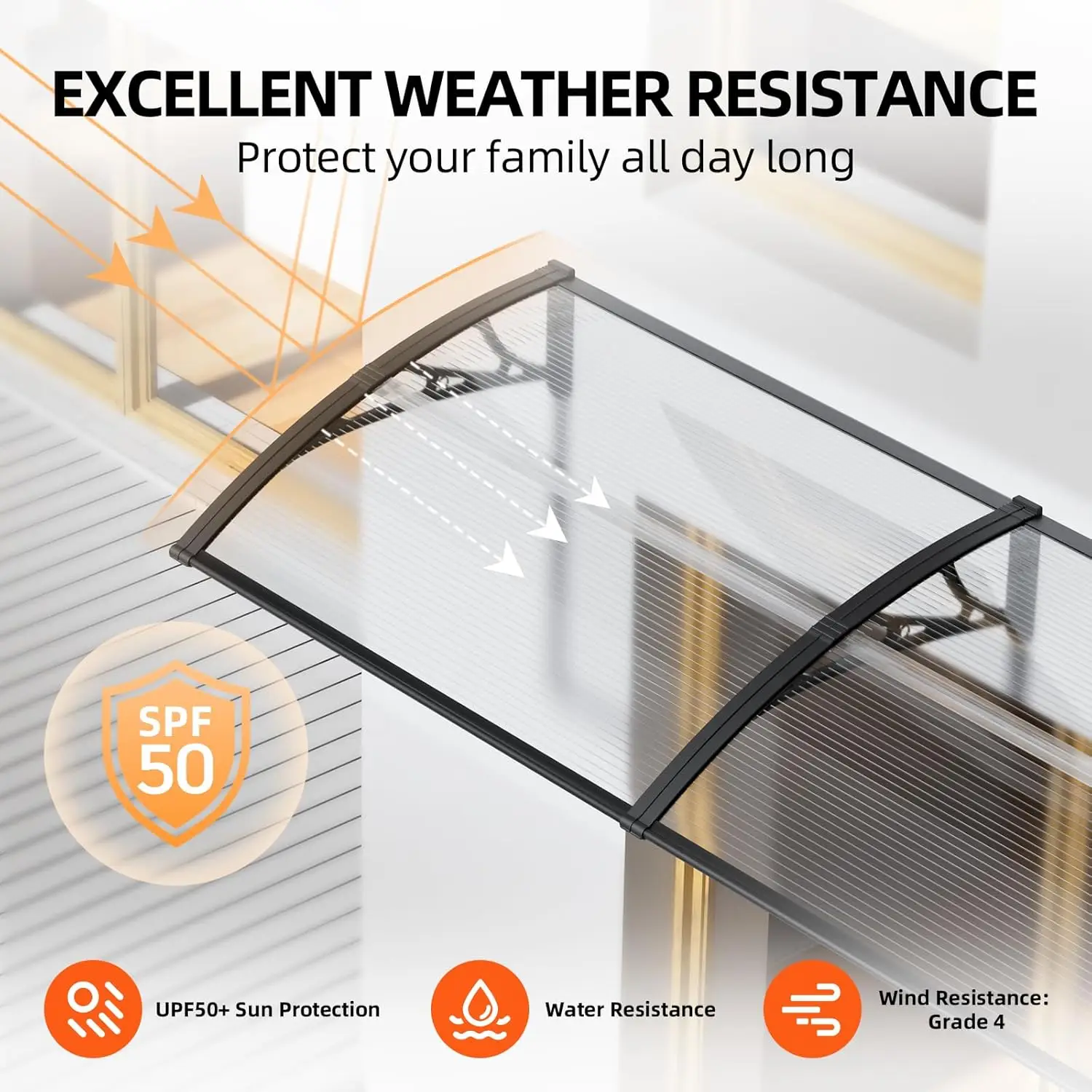 Awning Canopy for Door Window UV Rain Snow Sunlight Protection Polycarbonate Hollow Sheet Outdoor canopy Easy Install