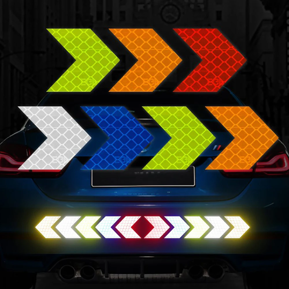 Car Arrow Indication Reflective Safety Stickers 10Pcs Warning Conspicuity Tape Film Strip Bicycle Motorcycle Auto Accessories