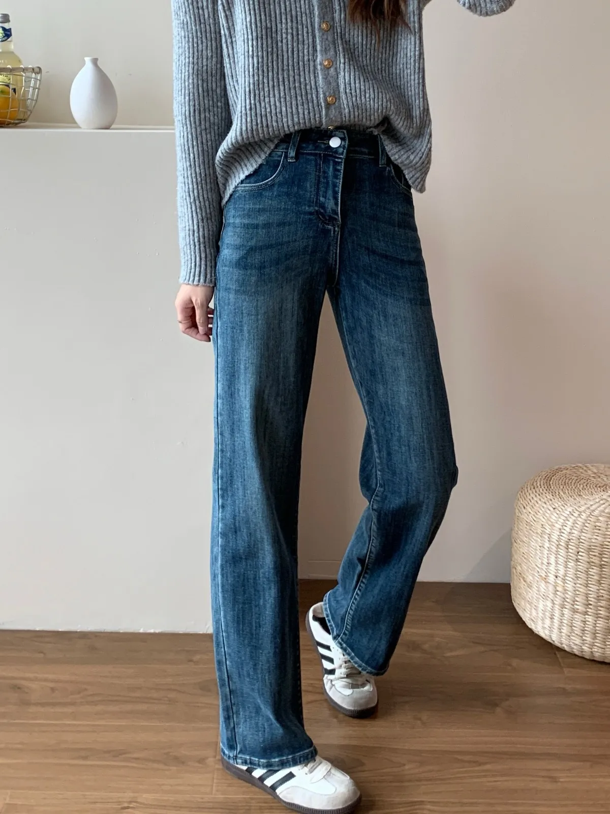 ZHISILAO Soft Straight Jeans Women Vintage Classic Stretch Cotton Blue Denim Pants Autumn 2023