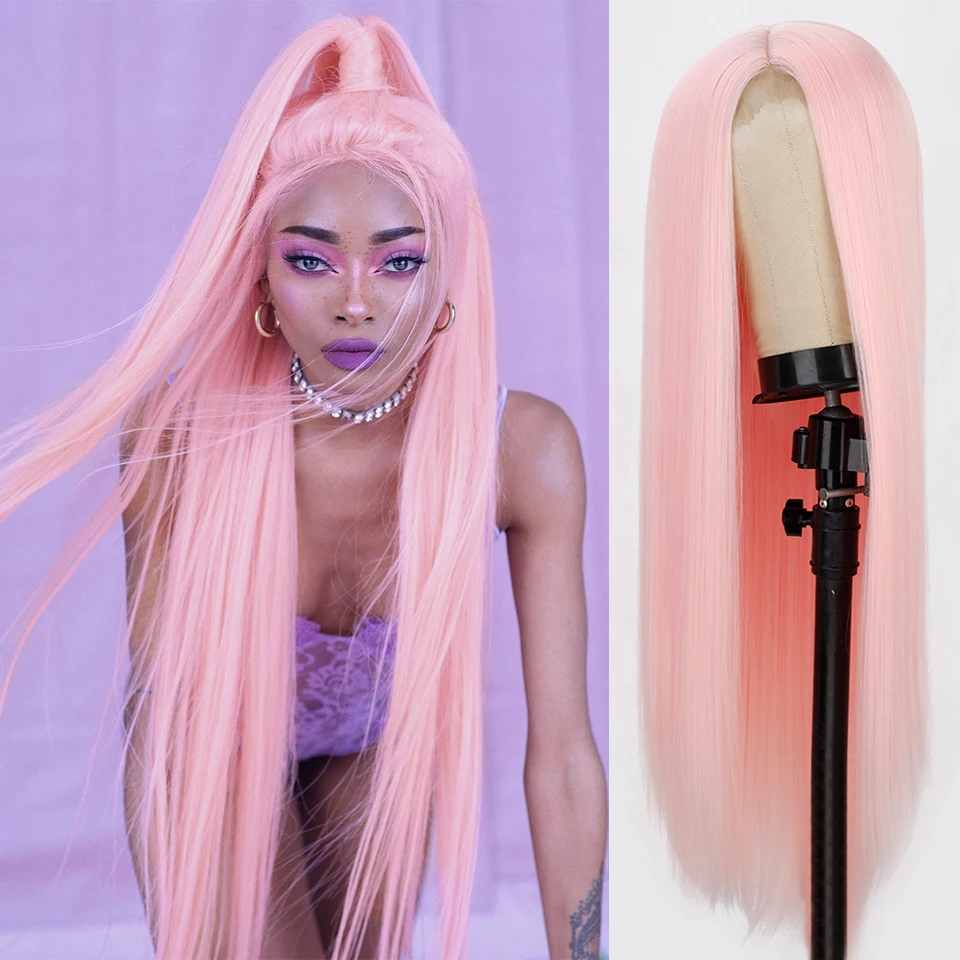 I's a wig Synthetic Wigs Long Straight Pink Cosplay Wig for Women Blonde Black Red Orange Middle Part Women Wigs