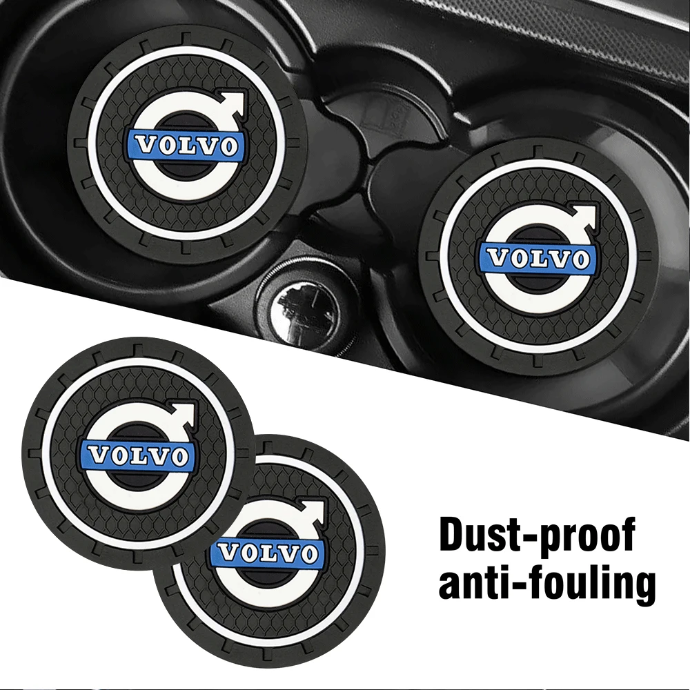 2pcs Silicone Car Coaster Water Cup Holder Anti-Slip Mat Car Badge Decor For Volvo Rdesign S80L XC60 XC90 S40 S60 S80 V40 V50